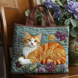 Borsa artigianale trapuntata con gatto rosso