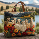 Borsa artigianale trapuntata con pecora al lago