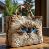 Borsa artigianale trapuntata con gatto bianco dagli occhi blu