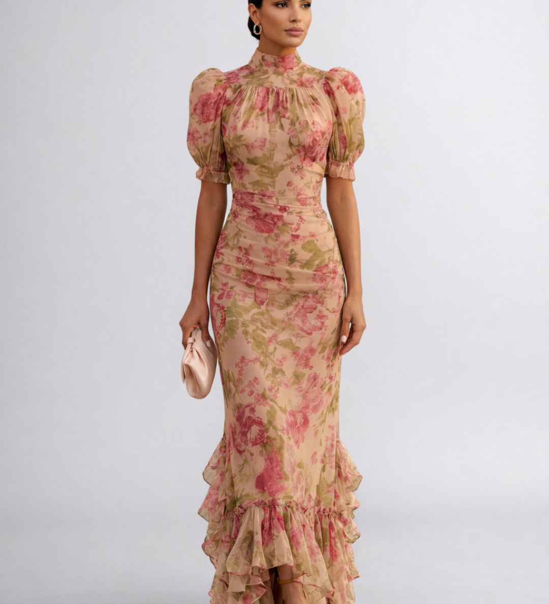 Rosario - Abito Lungo Floreale in Chiffon Bella Roma