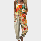 Salopette Oversize Confortevole con Stampa Floreale Artistica