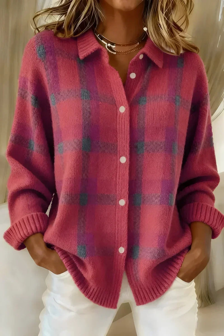 Ashley™ | Classically Checkered Cardigan with Collar