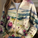 Zelda™ | Cardigan con Zip in Stile Paesaggio e Motivo Scozzese