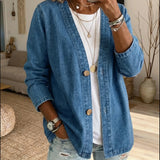 Classico Cappotto in Denim con Chiusura a Bottoni
