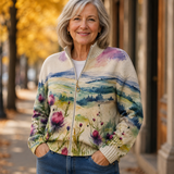 Zelda™ | Cardigan con Zip in Stile Paesaggio e Motivo Scozzese