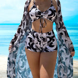 Cefalù - Set di Bikini a 3 Pezzi con Motivo Stampato