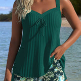 Amalfi - Due Pezzi Tankini a Righe con Pantaloni da Spiaggia