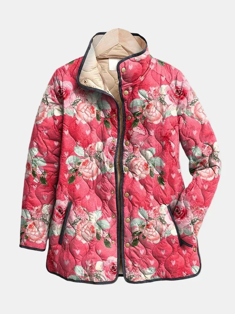 Freya | Giacca Trapuntata con Elegante Stampa Floreale Rosa