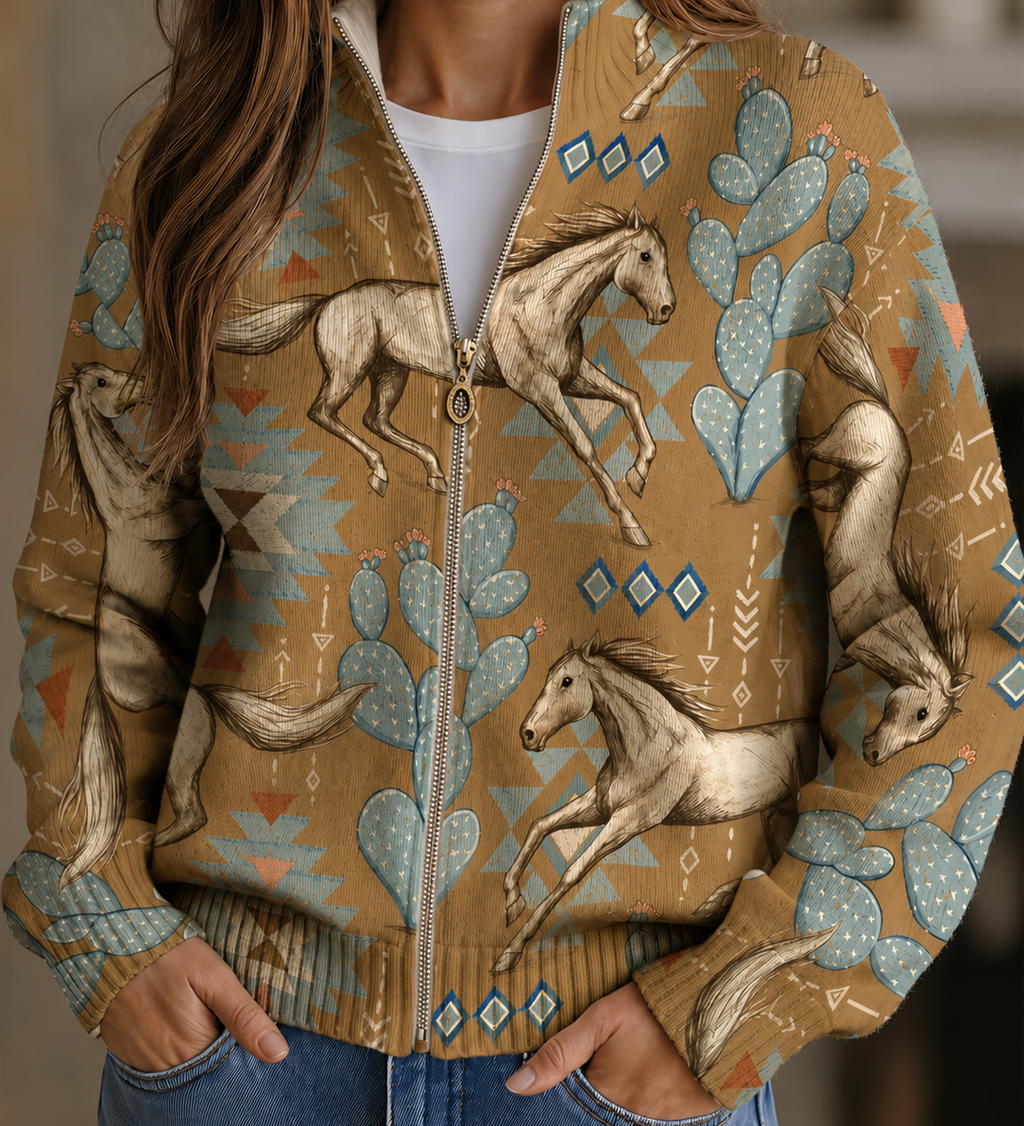 Perpetua™ | Cardigan Zip Desert Horse & Cactus