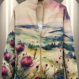 Zelda™ | Cardigan con Zip in Stile Paesaggio e Motivo Scozzese