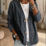 Classico Cappotto in Denim con Chiusura a Bottoni