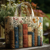 Borsa artigianale trapuntata con libri e fiori