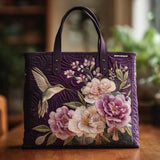 Borsa artigianale trapuntata con colibrì e orchidee