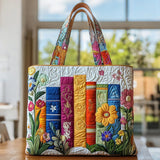 Borsa artigianale trapuntata con biblioteca fiorita