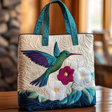 Borsa artigianale trapuntata con colibrì e fiore bianco