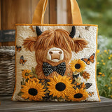 Borsa artigianale trapuntata con mucca e girasoli