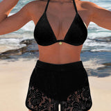 Porto Cervo - Elegante bikini in pizzo monocolore