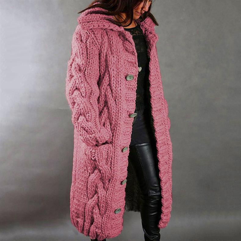 Eliška – Cappotto lungo da donna lavorato a maglia con cappuccio