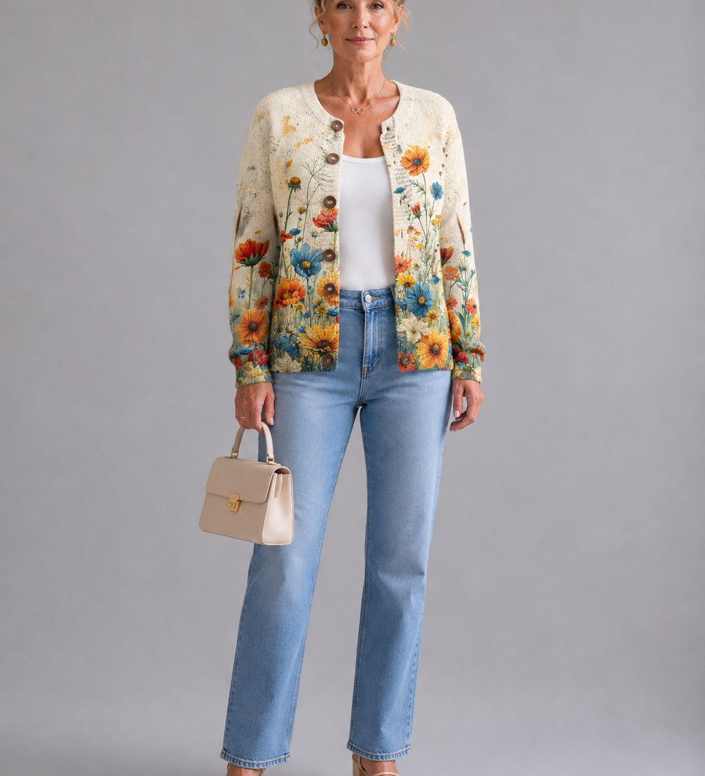 Tansy™ | Cardigan Sweater con Stampa Floreale Retrò