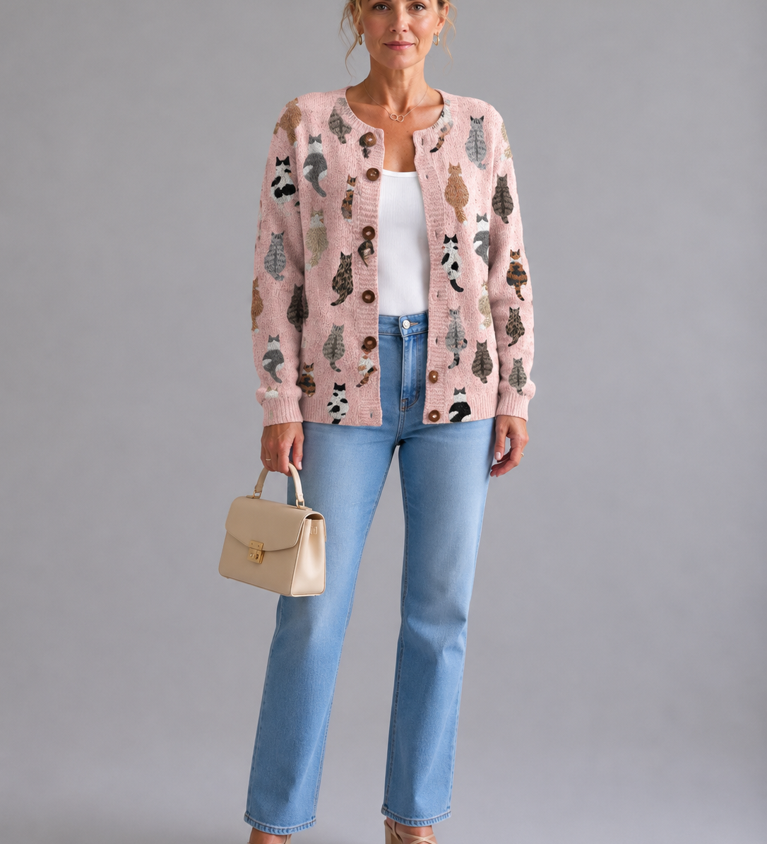 Charlotte™ | Accogliente Cardigan con Motivo di Gatti