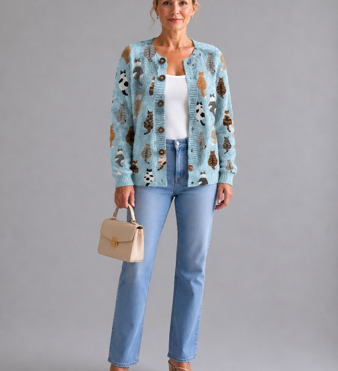 Charlotte™ | Accogliente Cardigan con Motivo di Gatti