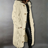 Eliška – Cappotto lungo da donna lavorato a maglia con cappuccio