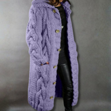 Eliška – Cappotto lungo da donna lavorato a maglia con cappuccio