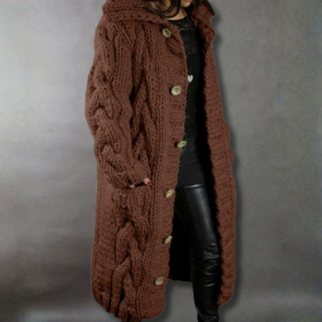 Eliška – Cappotto lungo da donna lavorato a maglia con cappuccio