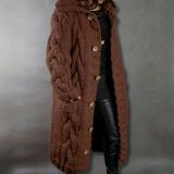 Eliška – Cappotto lungo da donna lavorato a maglia con cappuccio