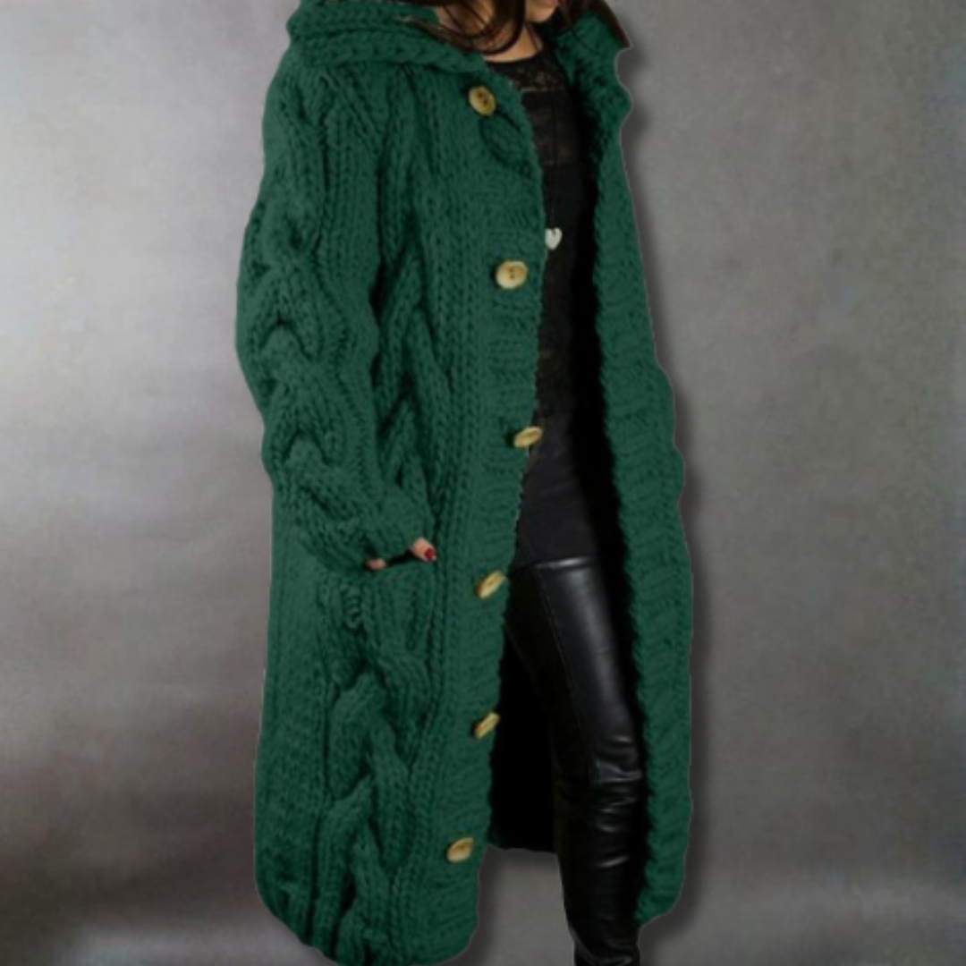Eliška – Cappotto lungo da donna lavorato a maglia con cappuccio