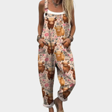 Salopette Oversize Confortevole con Illustrazione di Fattoria