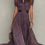 Flavia - Abito Lungo Viola con Scollo a Goccia da Donna
