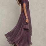 Flavia - Abito Lungo Viola con Scollo a Goccia da Donna