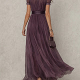 Flavia - Abito Lungo Viola con Scollo a Goccia da Donna