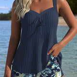 Amalfi - Due Pezzi Tankini a Righe con Pantaloni da Spiaggia