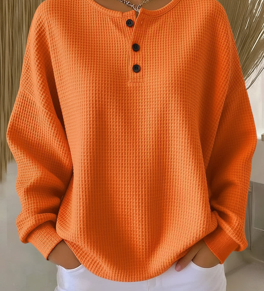 MIRABEL | COMFORTABLE WAFFLE HENLEY SWEATER