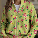 Constance™ | Floral Zip Cardigan in Pink and Lime