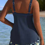 Amalfi - Due Pezzi Tankini a Righe con Pantaloni da Spiaggia