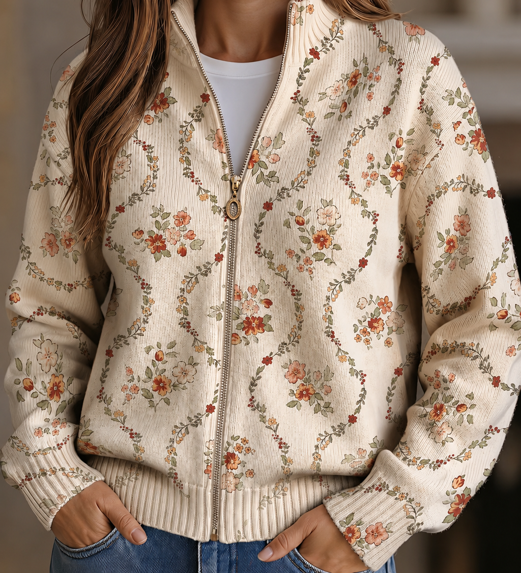 Persephone™ | Crema Stampata con Delicate Viti Floreali