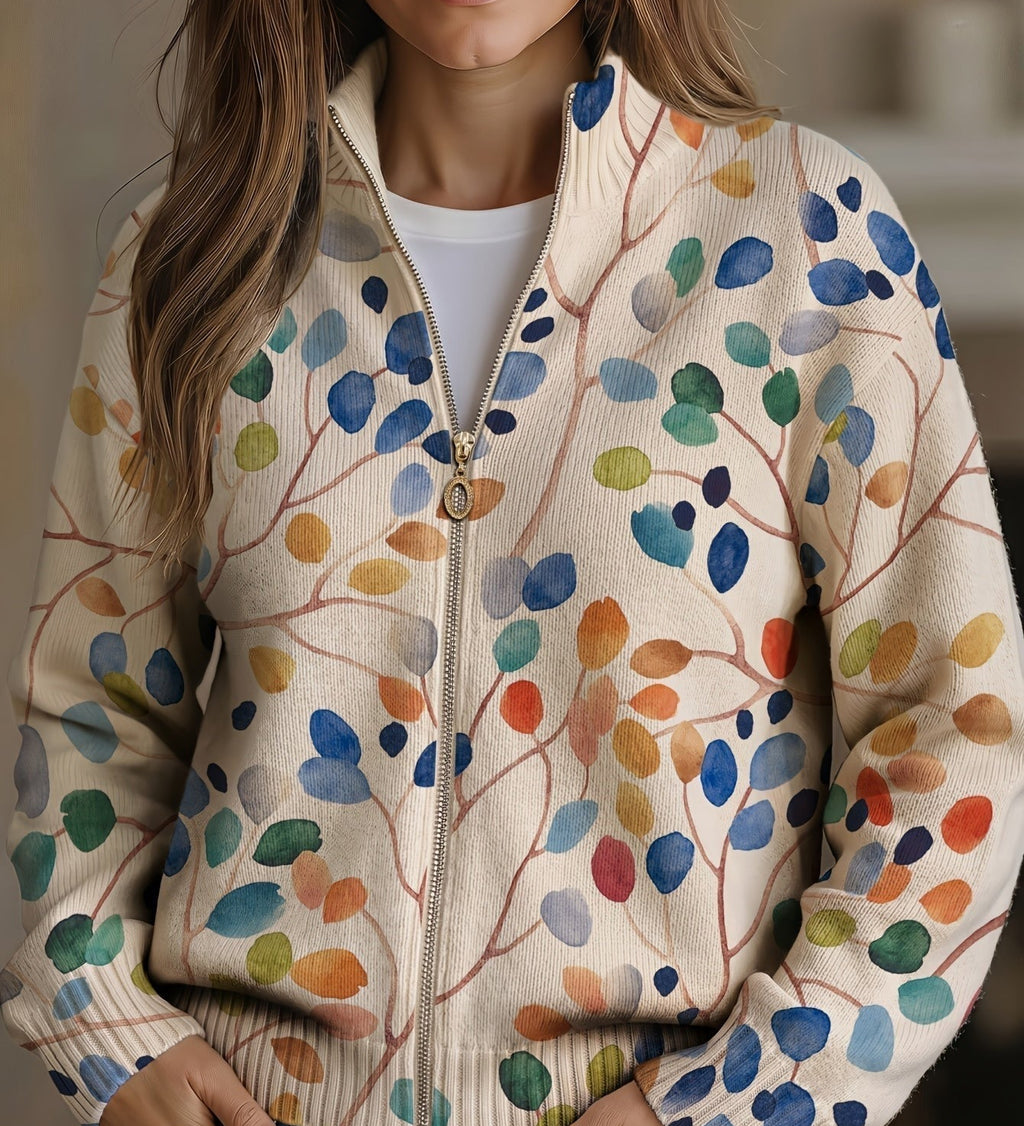 Imogene™ | Cardigan con zip e stampa botanica a foglia