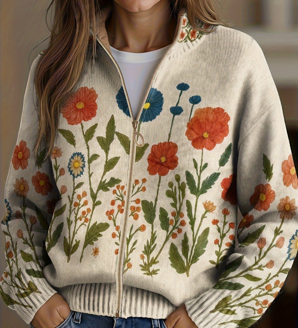 Wrenna™ | Floral Print Zip-Up Cardigan